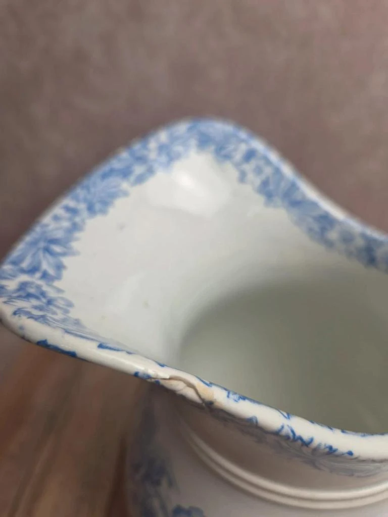 Broc antiguo Jules Vieillard Burdeos azul y blanco – Tierra de hierro, decoración floral – Siglo XIX – photo 5